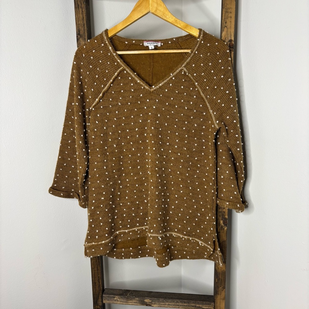 Andree by Unit Brown Polka Dot Women's Top Size S